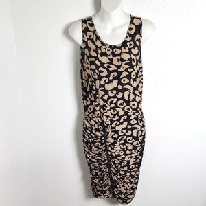 Blush Tan & Black Sleeveless Dress, Ruching from the Waist Down & Zipper, Sz Med